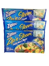 Lot Of 3 Ziploc Zip N Steam Cooking Bags 10 per package Medium New 30 Total