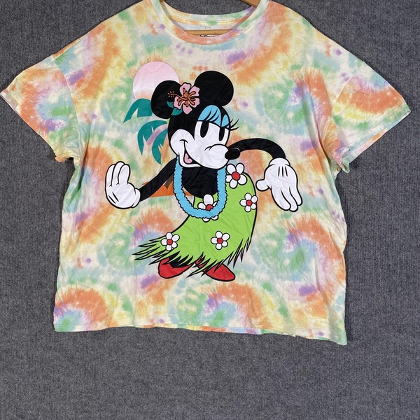 Disney Shirt Womens 20 Plus Tie Dye Minnie Mouse Hula Graphic T-Shirt Tee 5F