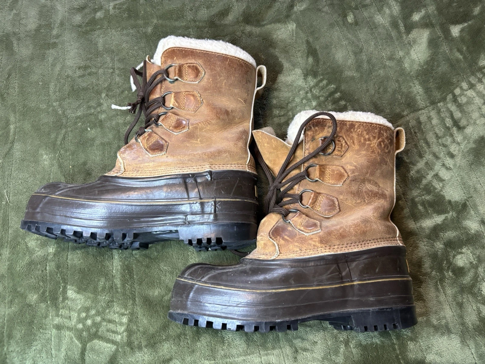 Vintage Eddie Bauer Waterproof Duck Boots Mens Size 6 Brown Leather 90s Lined