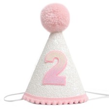 2nd Birthday Hat For Baby Girls Pink Two Year Old Crown Glitter Topper
