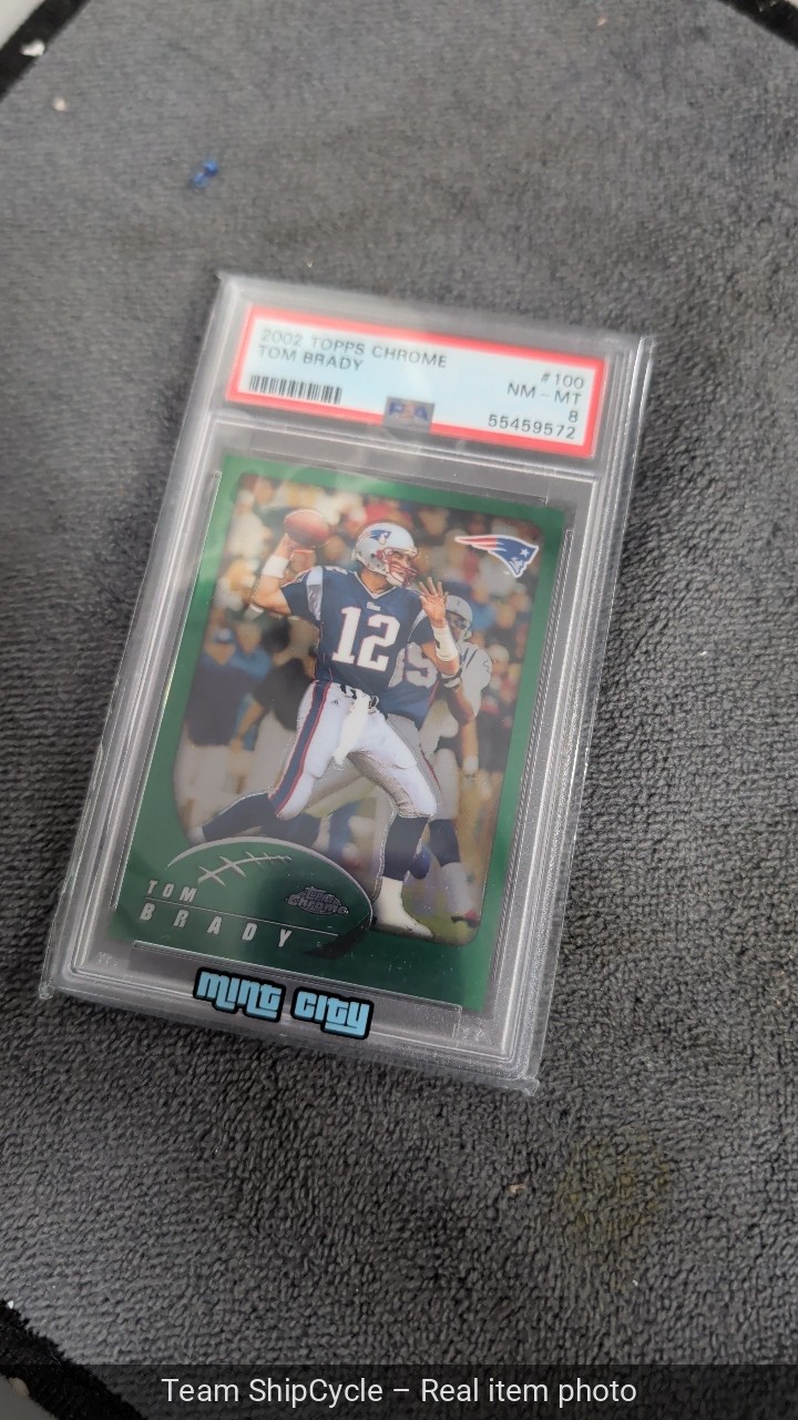 2002 TOPPS CHROME TOM BRADY  100 PSA NMMT 8 G1N view 3