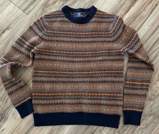 Vineyard Vine Sweater Merino Wool Fair Isle Crew Neck Youth Med Nautical Preppy