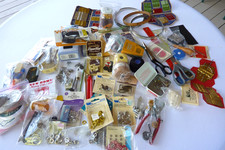 Lot Of Sewing  Craft Supplies Needles Crochet Rings-Ribbon-Scissors  More 
