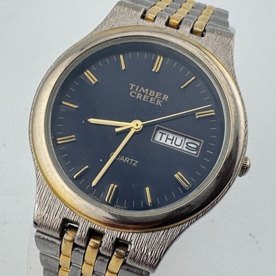 Timber Creek Quartz Watch Men Dual Tone Blue Day Date Japan Analog New Battery