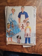 2062 Vintage McCalls SEWING Pattern Misses 1950s Family Aprons Bib Child Mens FF