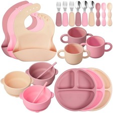 24 Pack Silicone Baby Feeding Set Baby LED Weaning Supplies Includes Suction ...