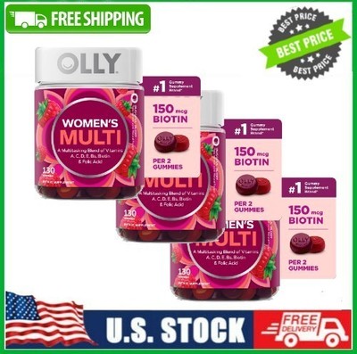 3 Pack OLLY Women's Multivitamin Gummy Supplement, Vitamins A, D, C, E,130 Ct Pk