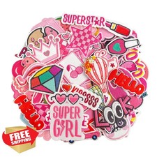 60pc Random Pink Iron On Patches Girls Clothes Hats Jeans DIY