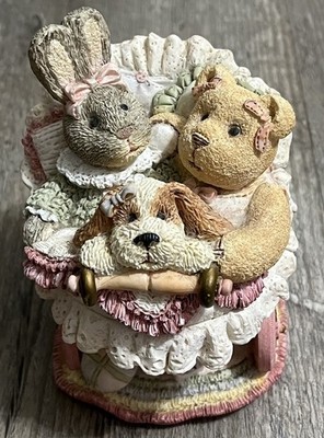 Buggy Ride Figi Graphics Trinket Box 1996 Teddy Bear Dog Bunny Friends 