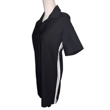 Pure Amici Woman’s M Black w/white racing stripe collar Vneck Stretch dress USA