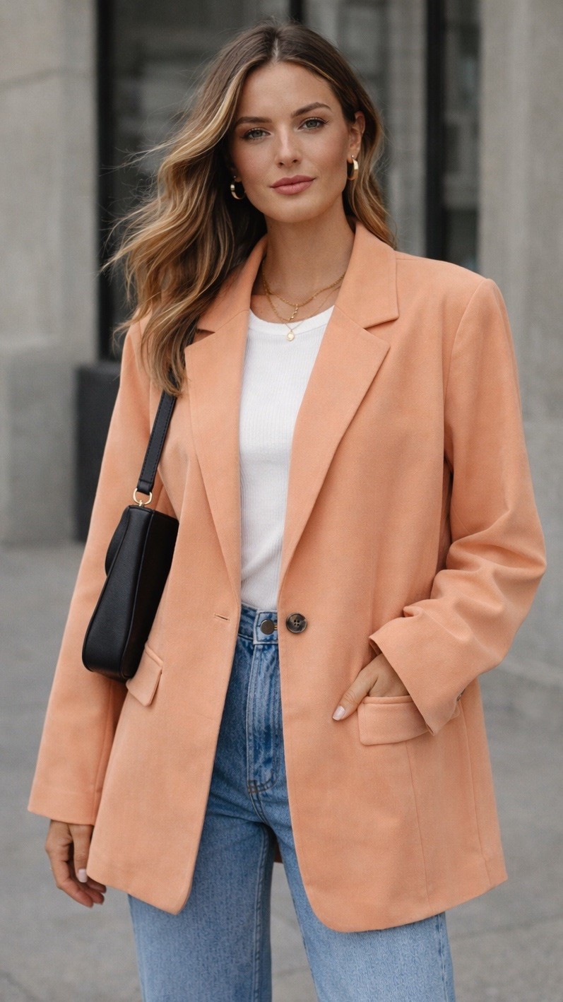 Carly Jean Oversized Peach Blazer Relaxed Fit Spring Career Casual Jacket Size S