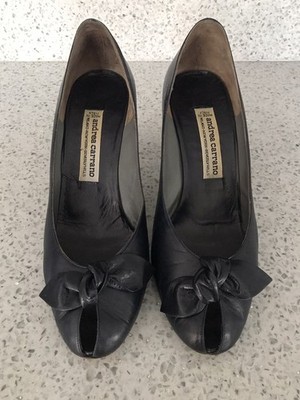Andrea Carrano Italy Navy Blue Open Toe Leather Bow High Heels Pumps Womens 8