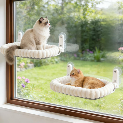 2PC Cat Window Perch with Bolster Foldable Cat Hammock Cushion Bed for Window wi