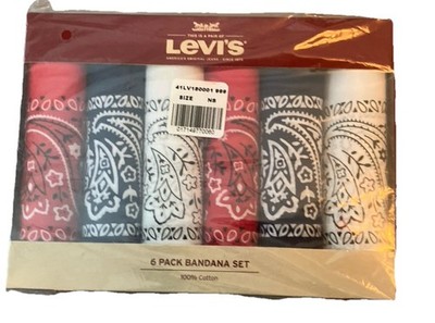 Levi's 6 Pack 100% Cotton Designer Bandana Set  Red/Blue/White USA Head Wrist