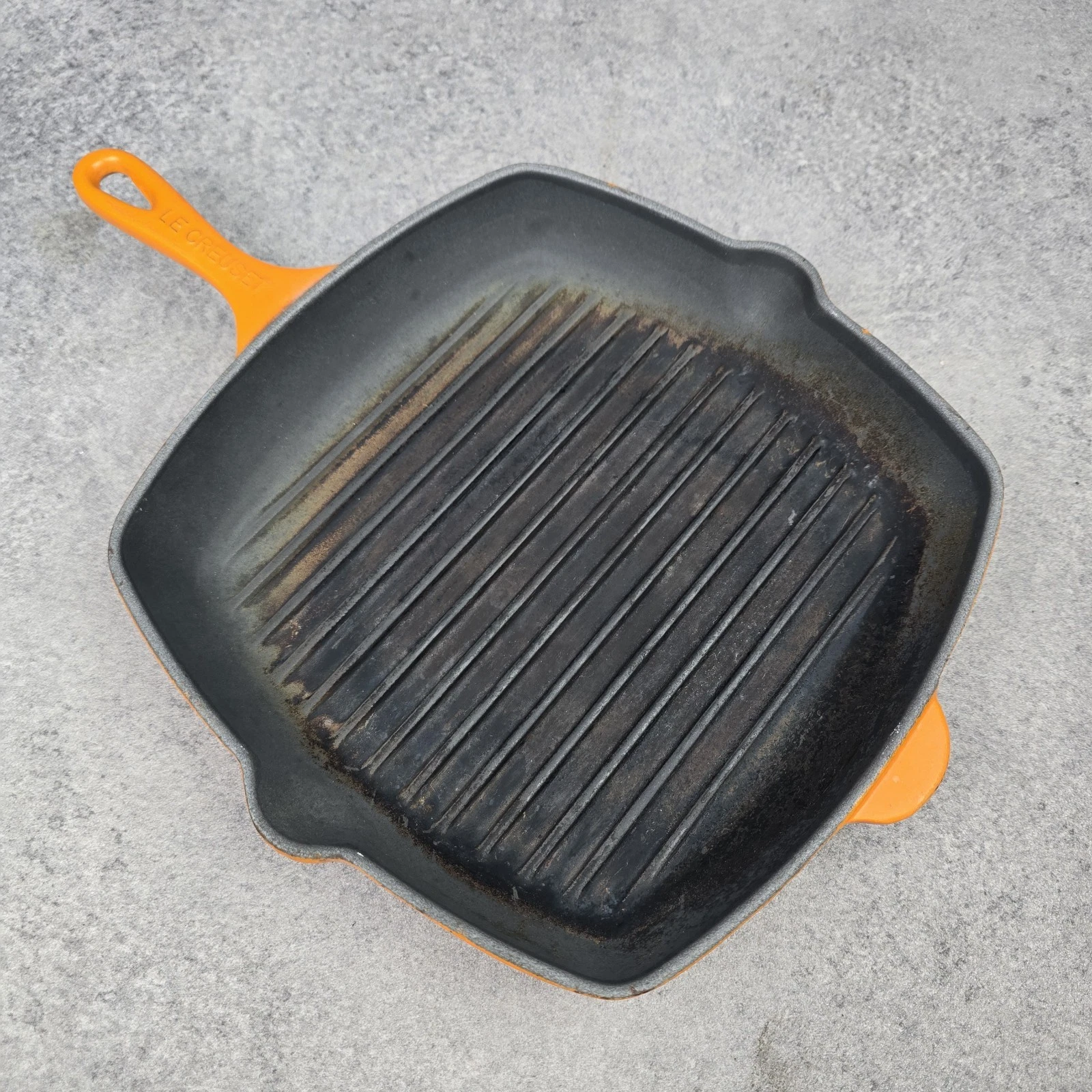 Le Creuset Cast Iron Orange Griddle / Skillet / Grill pan - Volcanic Orange