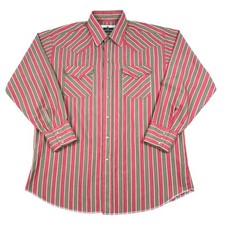 Vintage Panhandle Slim Pearl Snap Shirt Striped Western Mens 17 34 Red Old Gold