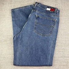 VTG Y2K Tommy Hilfiger Big Flag Mens Jeans Size 38x32 Blue Denim Medium Wash