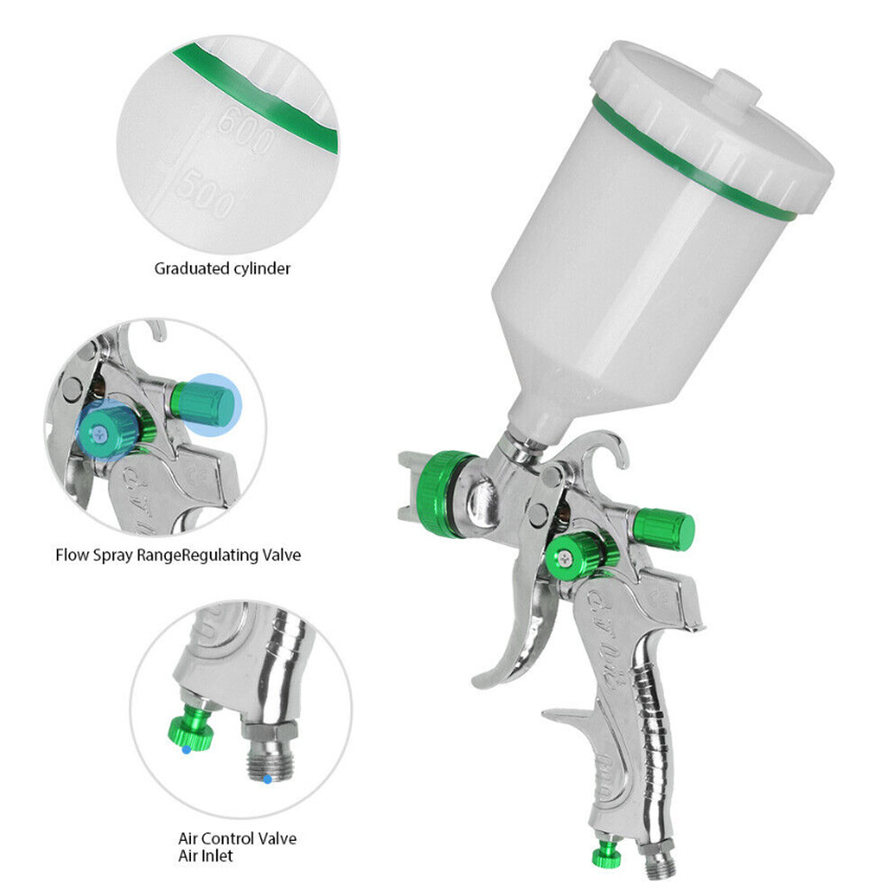 HVLP Spray Gun Kit Gravity Feed Car Primer Paint 1.4mm 1.7mm 2.0mm Nozzle 600ML eBay