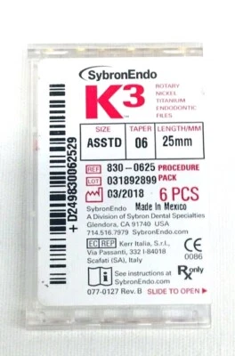 Sybronendo Fichier Nickel Titane Dépôt 6 Pièce K3 Asstd Taper06 25 MM Kerr Neuf - Photo 1/4