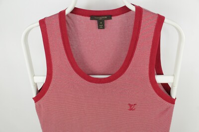 Louis Vuitton Cotton Silk Red Strips Tank Tops With LV Logo
