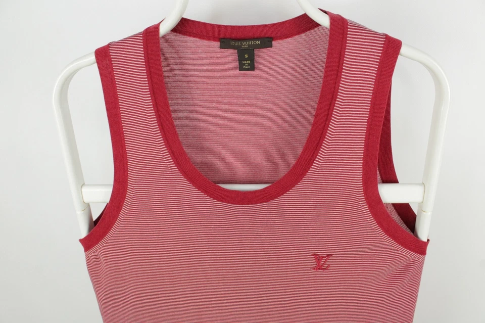 Camisetas sin mangas Louis Vuitton algodón seda rayas rojas con logotipo LV calce ajustado para hombre S 44 Foto 2 de 4