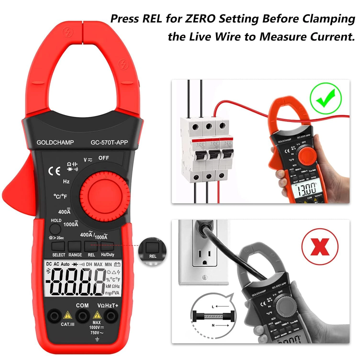Digital Clamp Meter Multimeter 4000 Counts Amp Voltage Tester GC-570T-APP - Picture 5 of 8