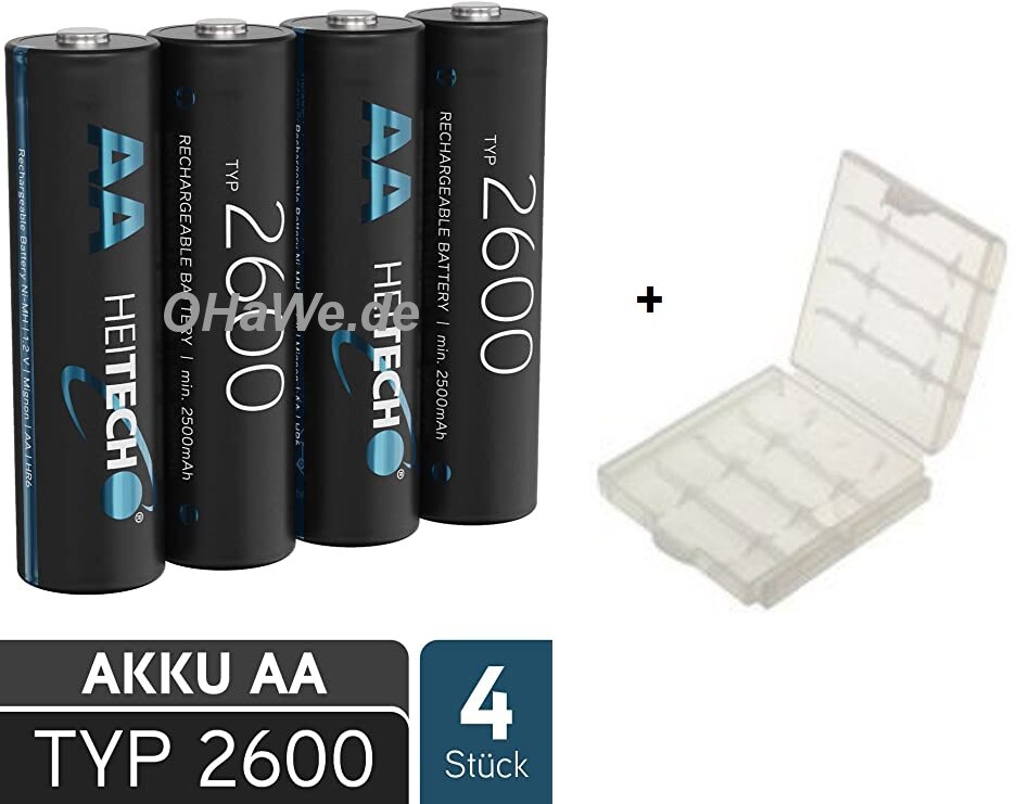 Thumbnail - 4 X Heitech Nimh Akku Mignon Aa Hr6 Typ 2600 Min. 2500 Mah Lose Ware