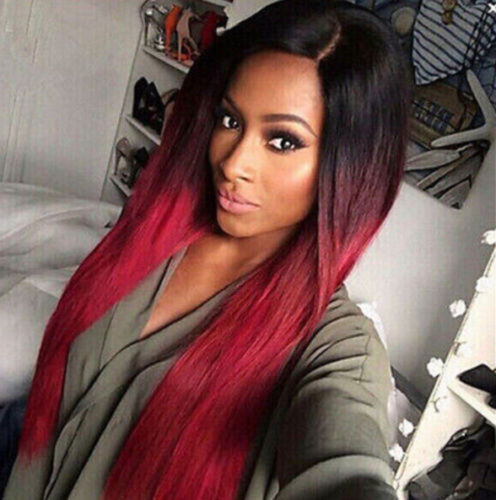 New Fashion Long Straight Ombre Color Black/Red Synthetic Hair Women's Full  Wigs | eBay