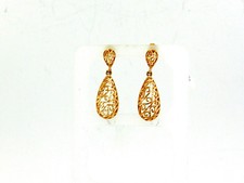 BEAUTIFUL DIAMOND CUT FILIGREE 14K YELLOW GOLD DROP EARRINGS NIB  J68