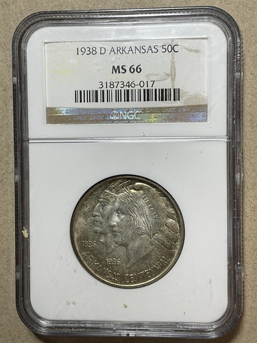 1938 D 50c Arkansas Commemorative Half Dollar NGC MS66 High Grade No Reserve