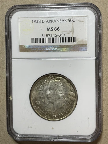 1938 D 50c Arkansas Commemorative Half Dollar NGC MS66 High Grade No Reserve