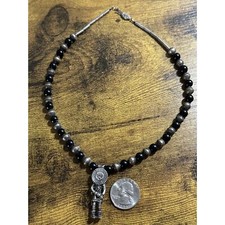 Vintage Silver Native American Bead Necklace With Sun Kachina Pendant