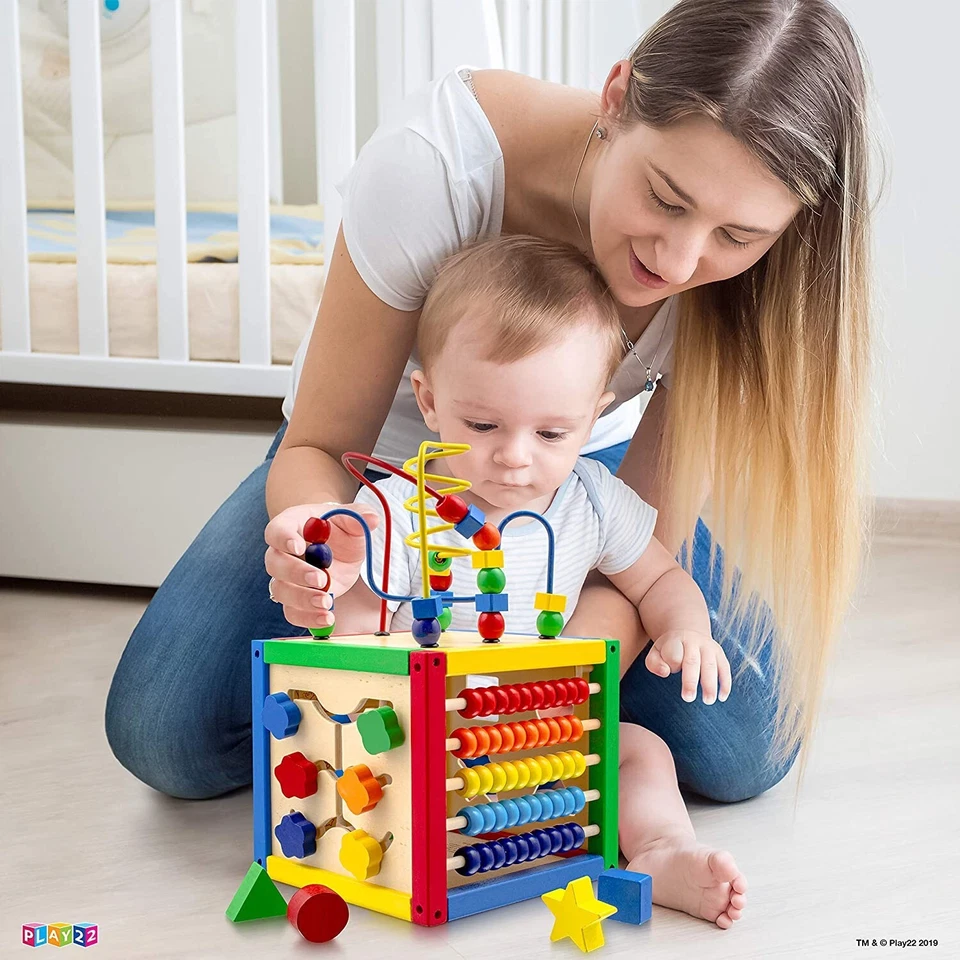 Wooden Activity Cube With Bead Maze 5 n 1 Baby Activity Cube Removable Bead Maze - Image 4 of 4