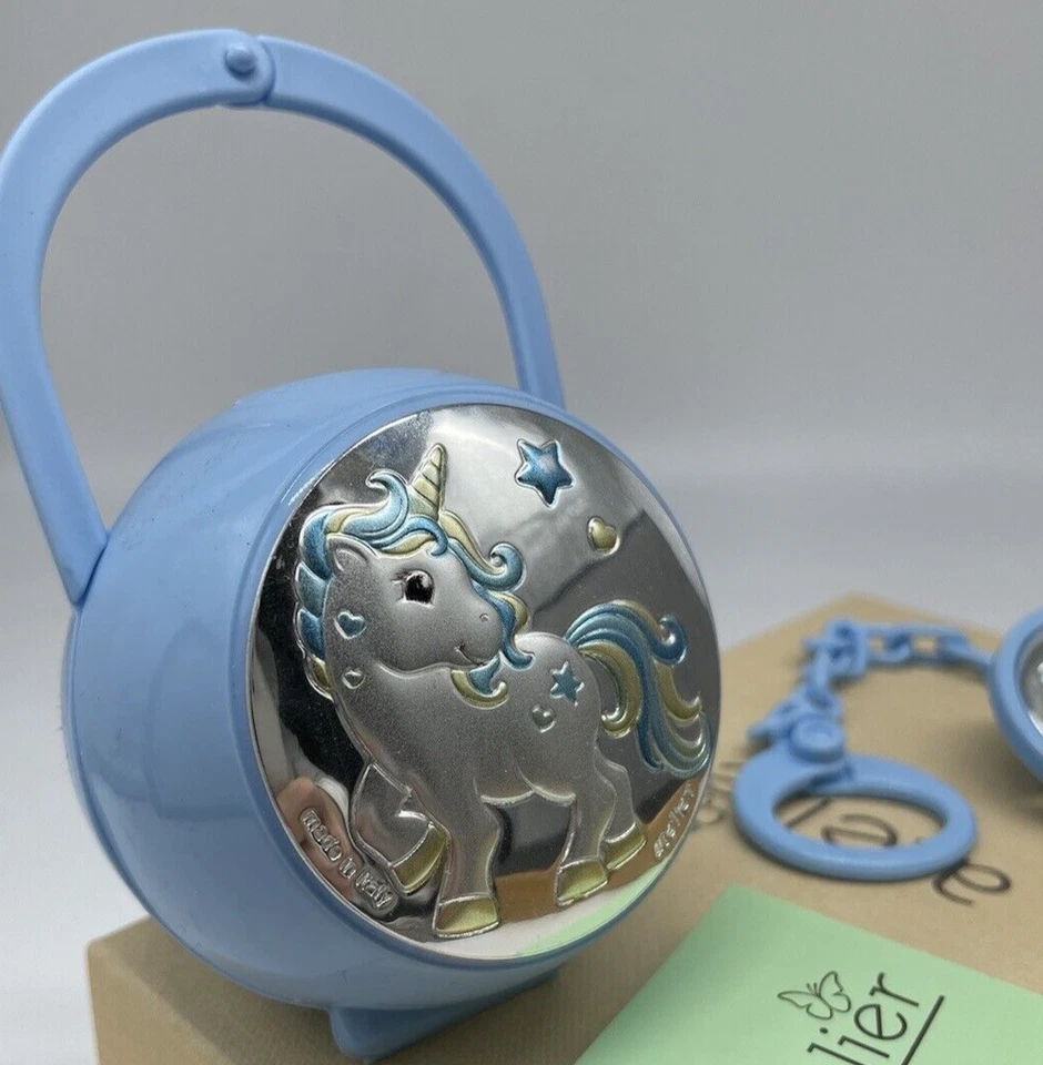 Set Spilla+Portaciuccio cavalluccio marino azzurro bimbo bebè in argento firmato - Immagine 3 di 4