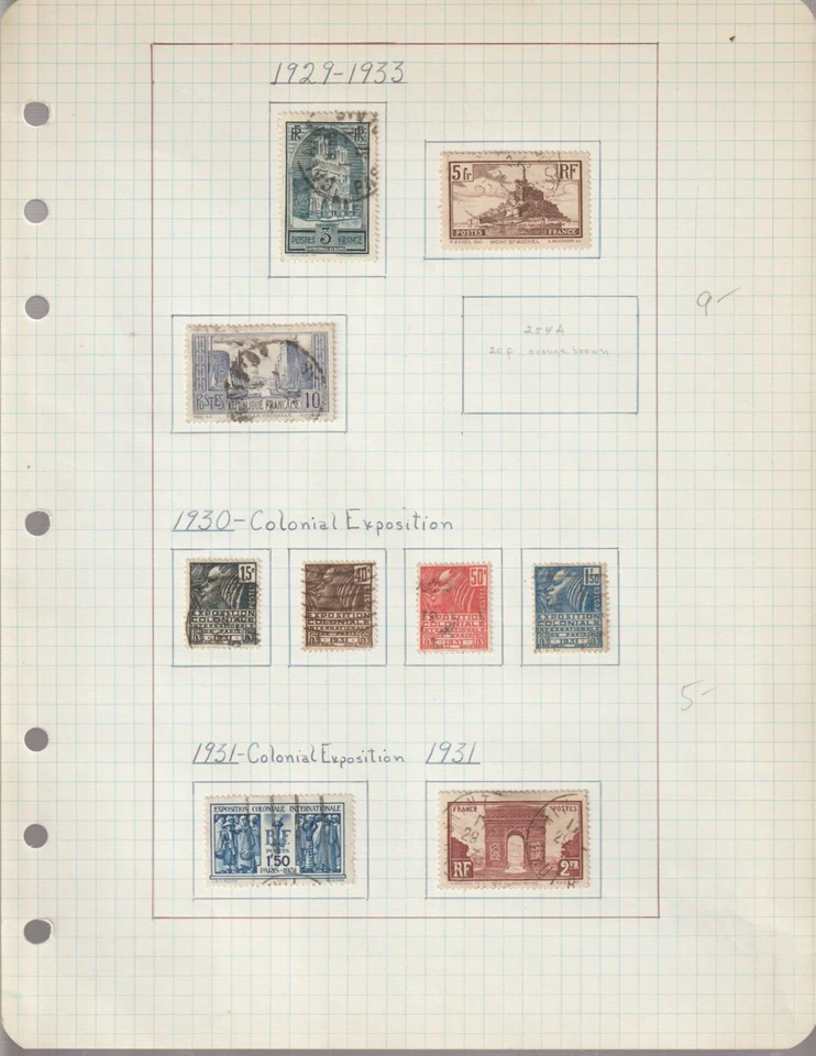 FRANCE Collection, 1929-1948, 9 pages Used, Unused stamps Cat. $140. + - Image 2 of 4