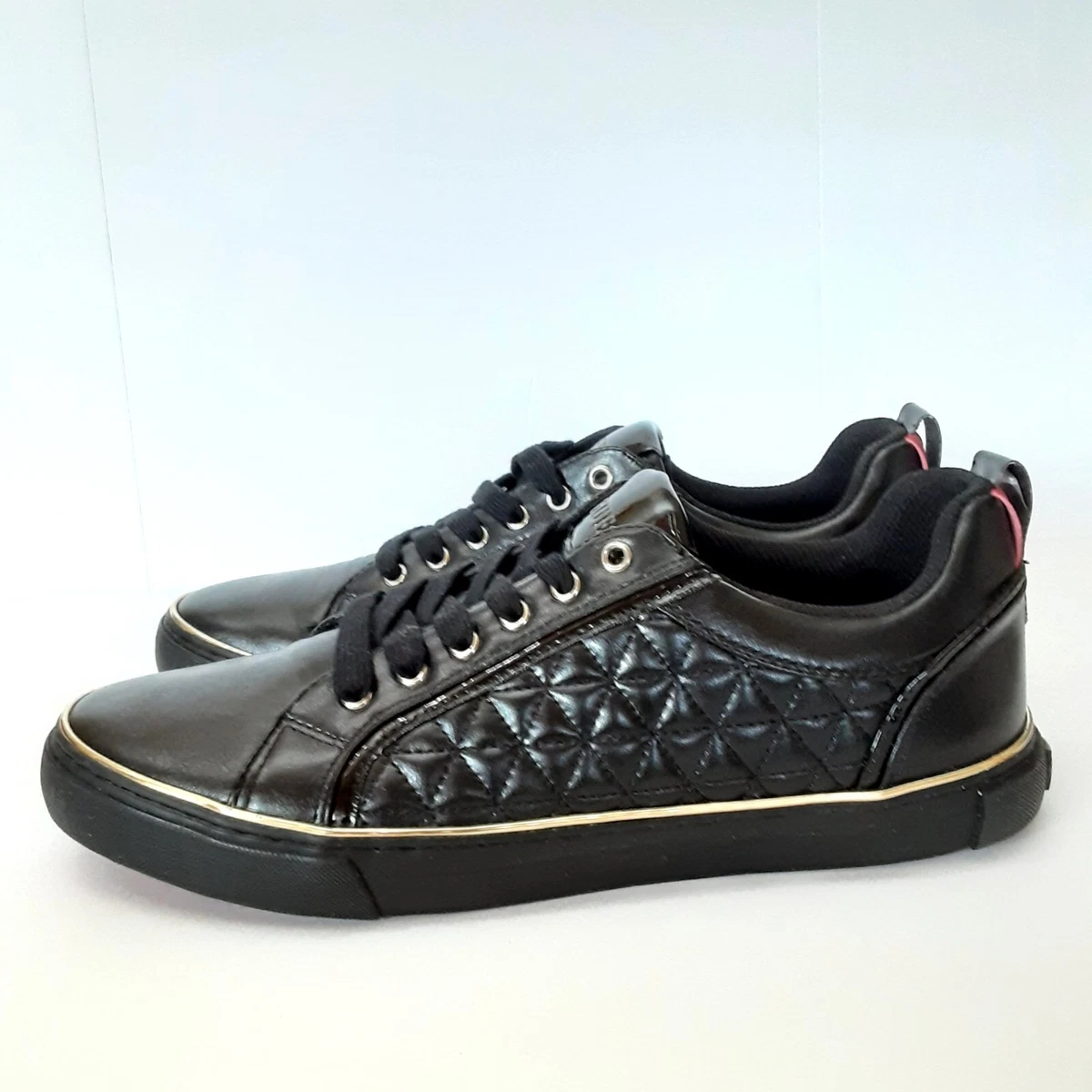 Guess Mens Mozer Sneakers Black Patent Leather Quilted Lace Up Shoes Mens 10.5