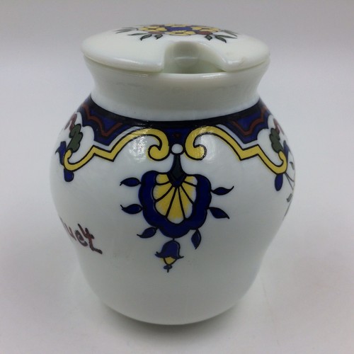 Vintage Moutarde Bouquet Yvetot 1735 mustard jar milk glass France with lid - Picture 4 of 10