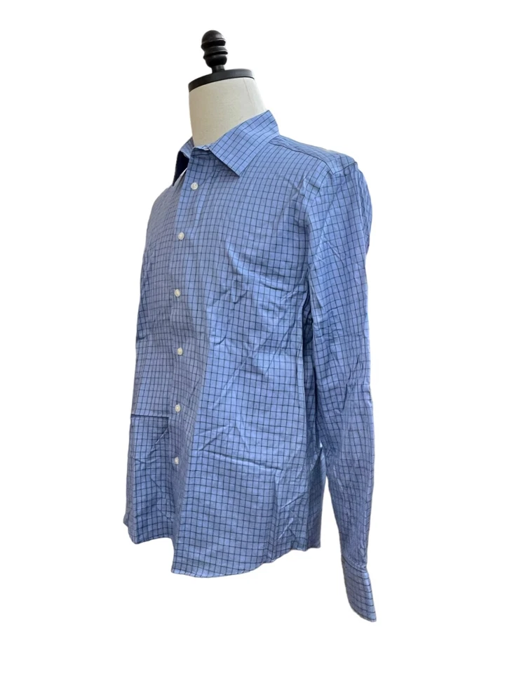 Camisa de vestir Egara sin planchar para hombre azul, verde a cuadros con botones L Foto 2 de 4
