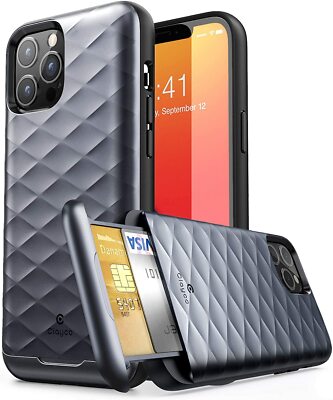 For Apple iPhone 12 Pro Max 6.7'', Clayco Argos Slim Wallet Case Card Slot Cover