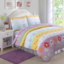 Flower Garden Reversible Girl Quilt Set, Bedspread, Coverlet