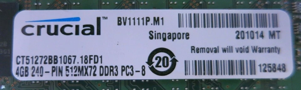 Micron MT18JSF51272PZ-1G1D1BB CT51272BB1067 12GB (3x4GB) PC3-8500 DDR3 CL7 240P - Image 4 of 4