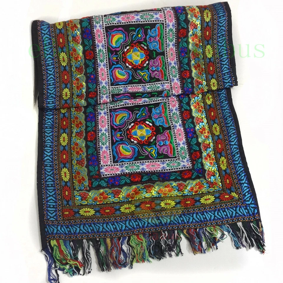 19.5" x 59" Cotton Linen blend Table Runner Yi Minority Embroidery Floral design - Image 3 of 4