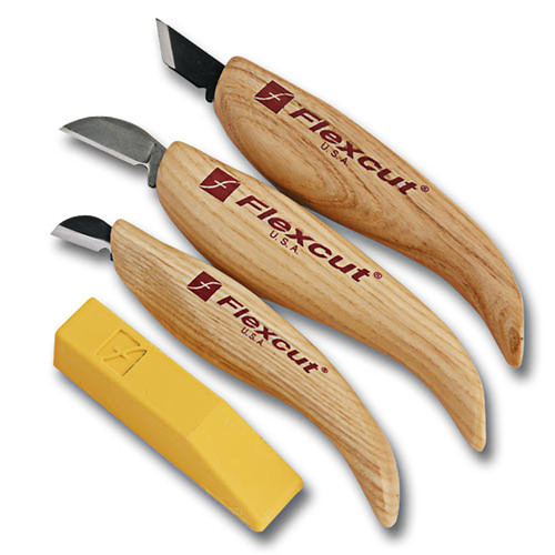 Flexcut #KN115 3-Piece Chip Carving Set w/ Sharpening Compound