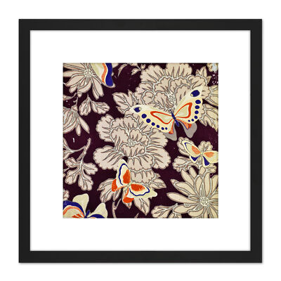 Stoff Muster Design Schmetterlinge Blumen Quadratisch Gerahmt Wandkunst 8X8 Zoll
