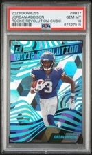 JORDAN ADDISON PSA 10 2023 Donruss Football Rookie Revolution Cubic 30/50.