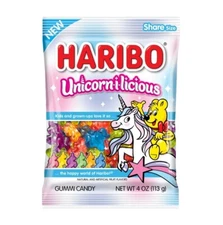 3x HARIBO NEW Unicorn-i-licious Gummi Candy Share Size Packs 4oz Ea. Bag - 5/25