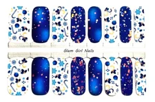 Blue Christmas Nail Polish Strips / Nail Wraps / Nail Stickers