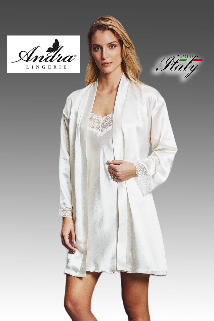 Andra 4011 Kimono + Mini Combinación Hombro Estrecha de Raso Y Encaje Made En