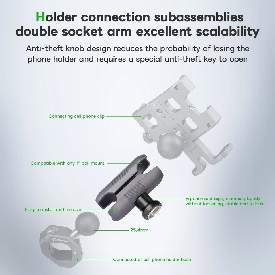 FANAUE Double Socket arm Compatible with RAM Mount B Size 1" Ball Assembly - Image 3 of 4