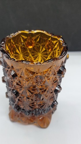 Soporte para palillo de dientes vintage de vidrio ámbar con margarita y botón - Imagen 6 de 6